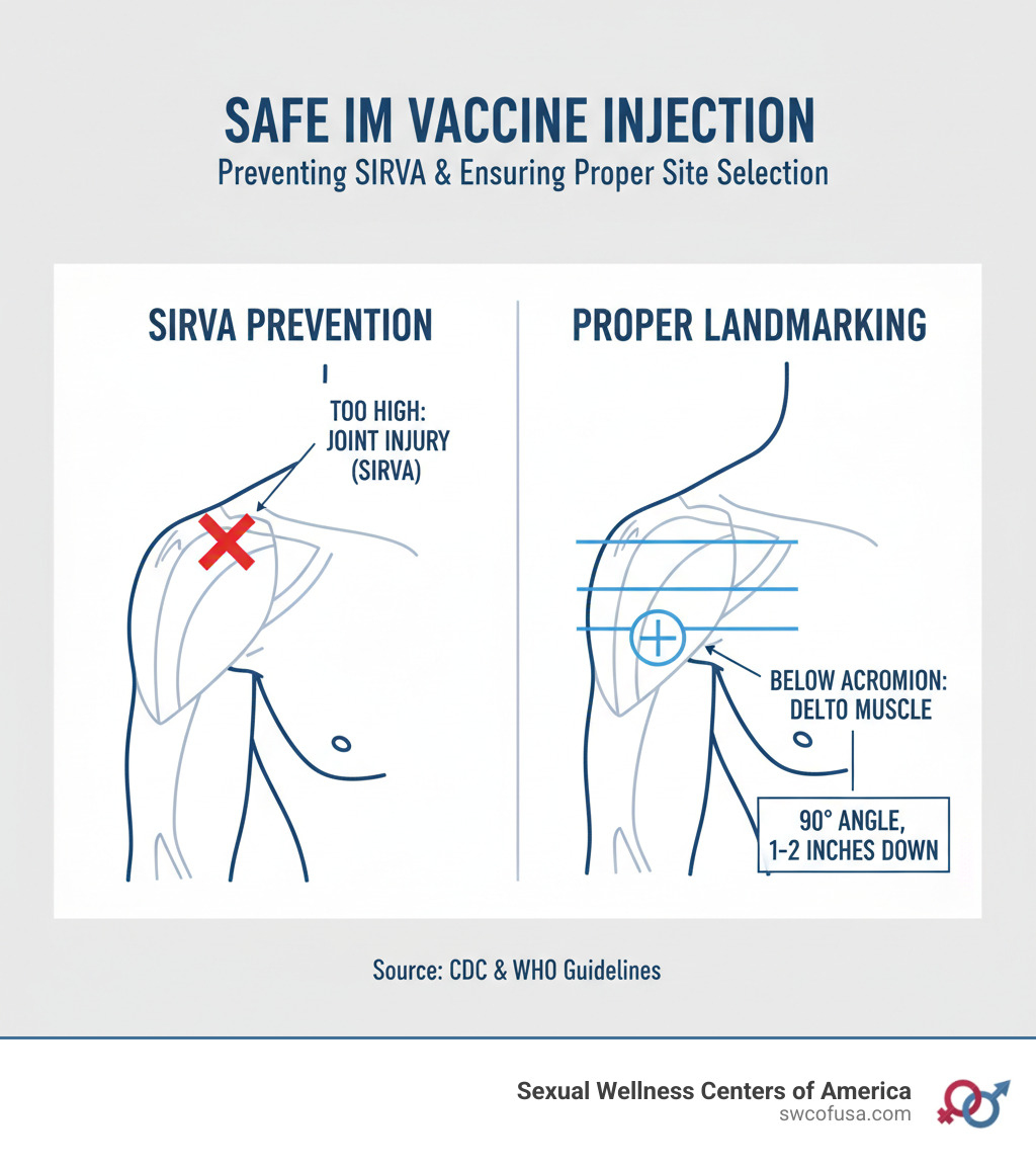 infographic showing SIRVA prevention and proper landmarking below the acromion process - intramuscular vaccine infographic showing SIRVA prevention and proper landmarking below the acromion process - intramuscular vaccine