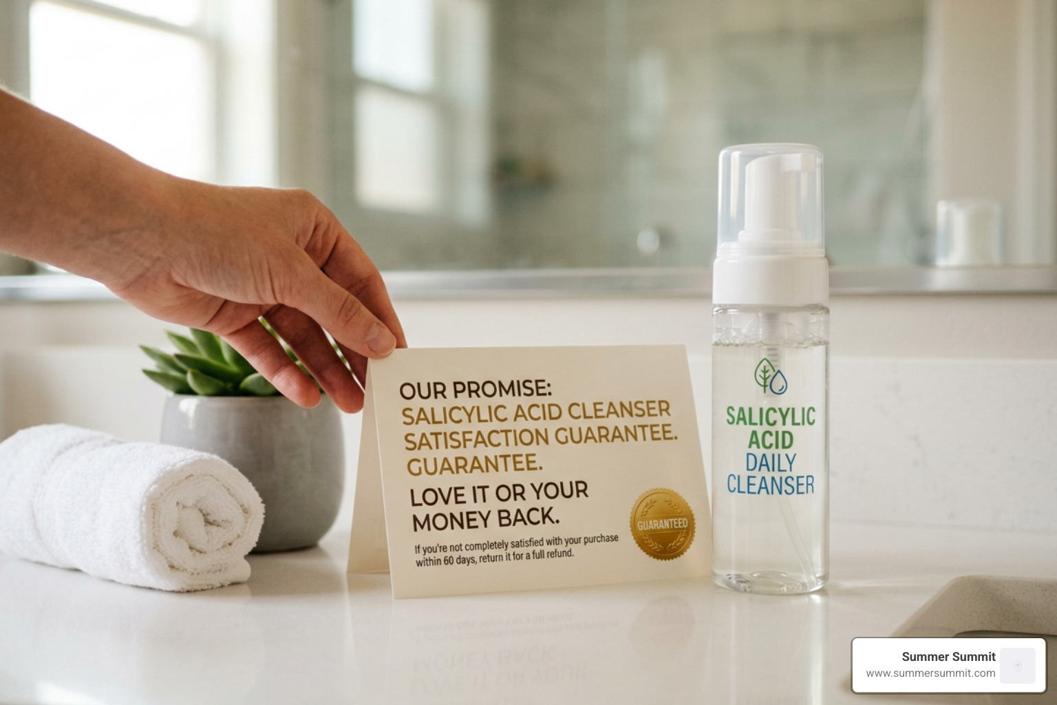 Summer Summit premium salicylic acid cleanser bottles in a clean clinical setting - salicylic acid cleanser satisfaction