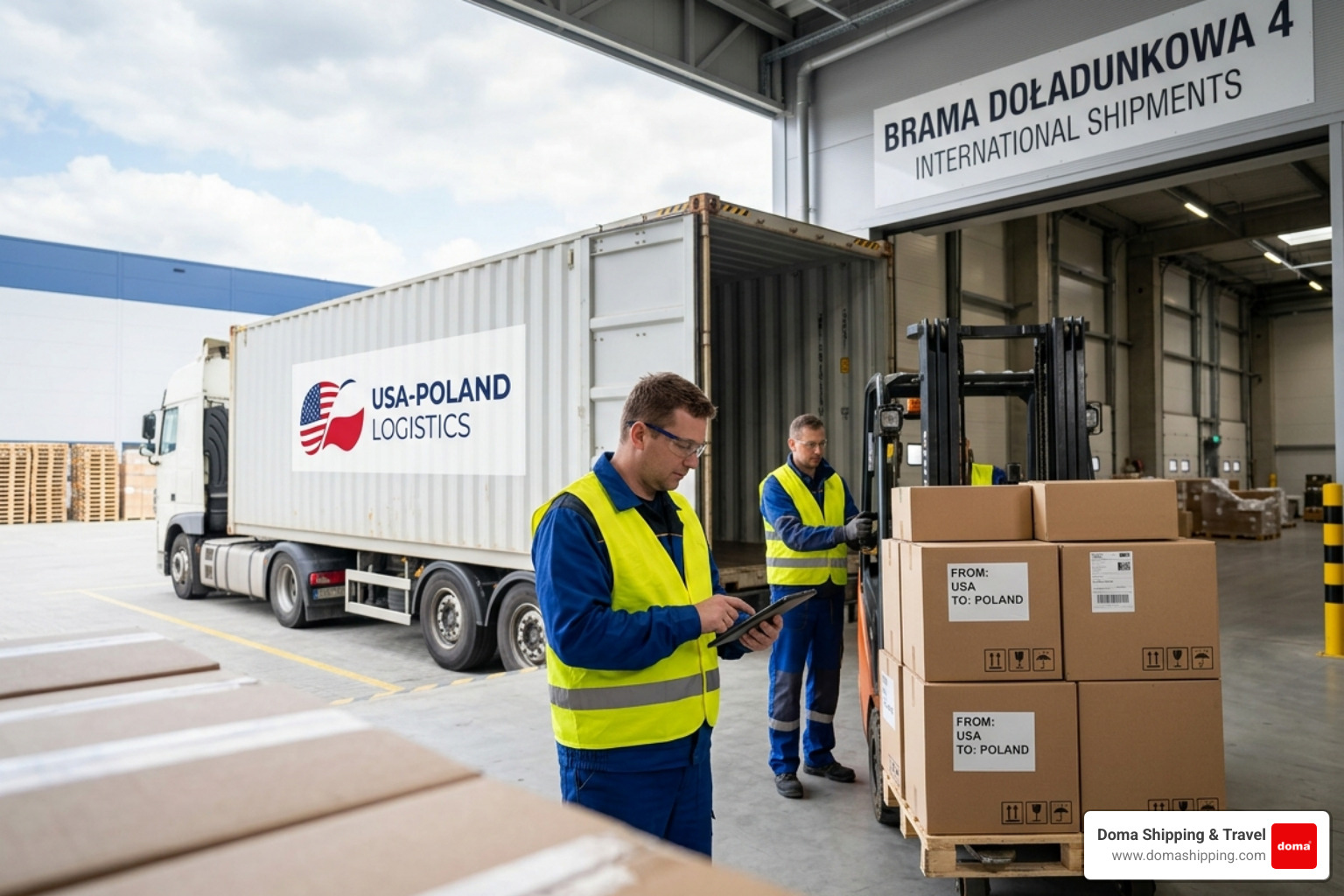 Customs documentation with official stamps and shipping forms for USA to Poland export - USA Poland logistics services Customs documentation with official stamps and shipping forms for USA to Poland export - USA Poland logistics services