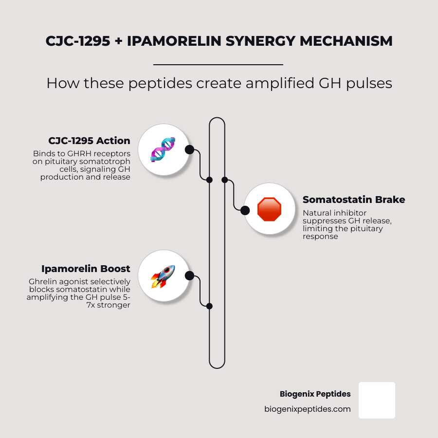CJC-1295 advanced protocol synergistic GH pulse mechanism infographic - cjc 1295 advanced protocol infographic
