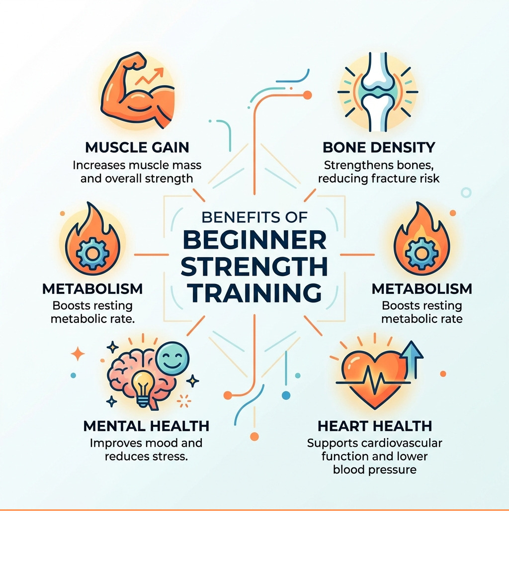 Benefits of beginner strength training: muscle gain, bone density, metabolism, mental health, heart health - beginner Benefits of beginner strength training: muscle gain, bone density, metabolism, mental health, heart health - beginner