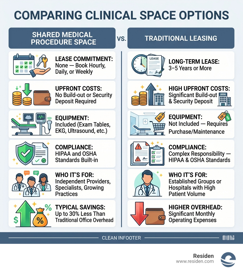 How shared medical procedure space works vs traditional leasing infographic - shared medical procedure space infographic How shared medical procedure space works vs traditional leasing infographic - shared medical procedure space infographic