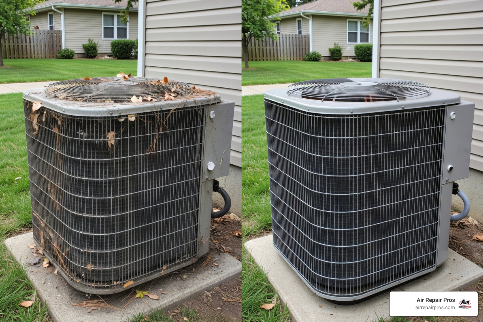 Comparison of dirty vs. clean evaporator coils showing how dust blocks airflow and reduces cooling efficiency - hvac tune-up