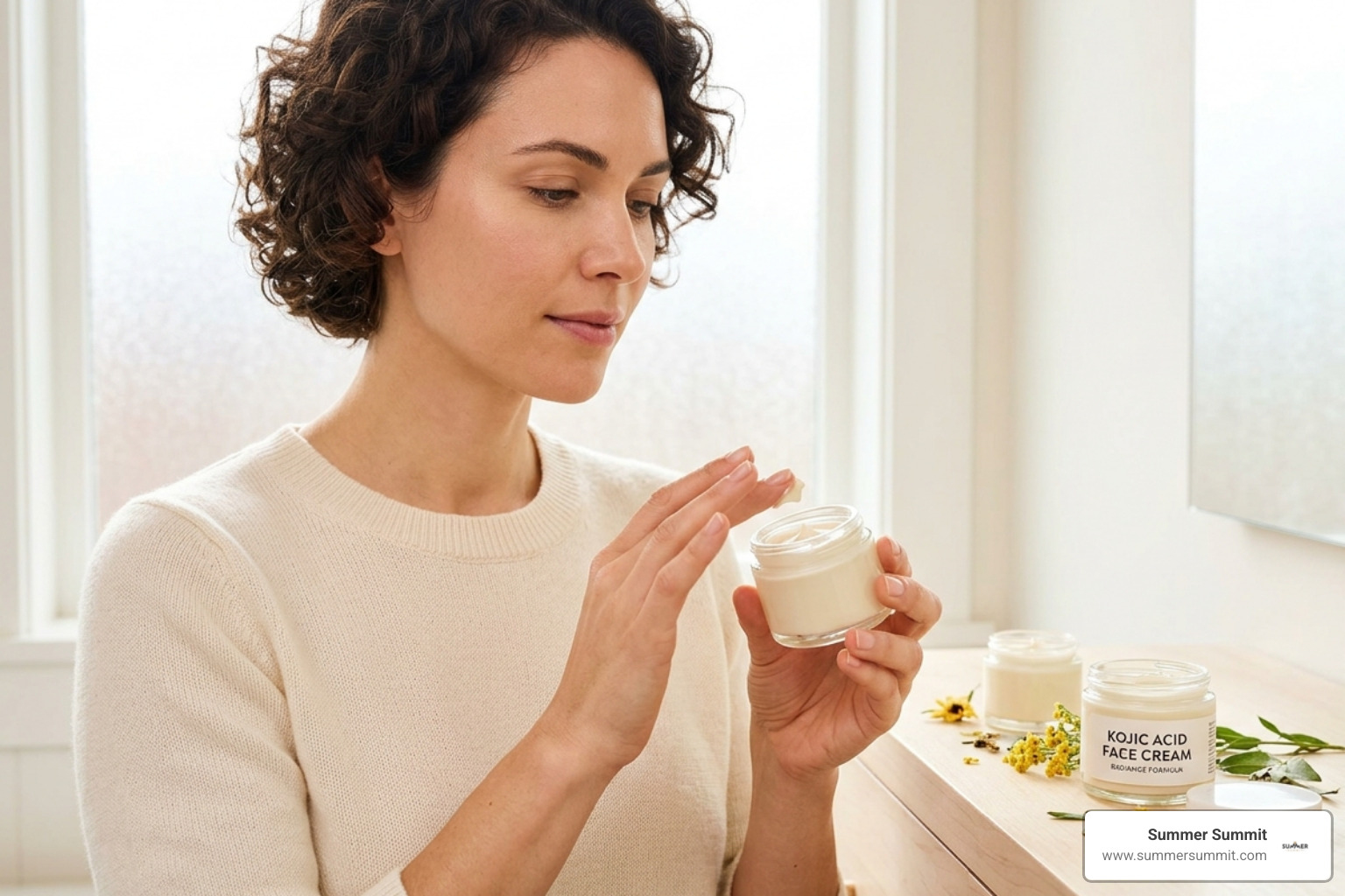 Botanical extracts and scientific skincare actives like Vitamin C and Niacinamide - face cream with kojic acid