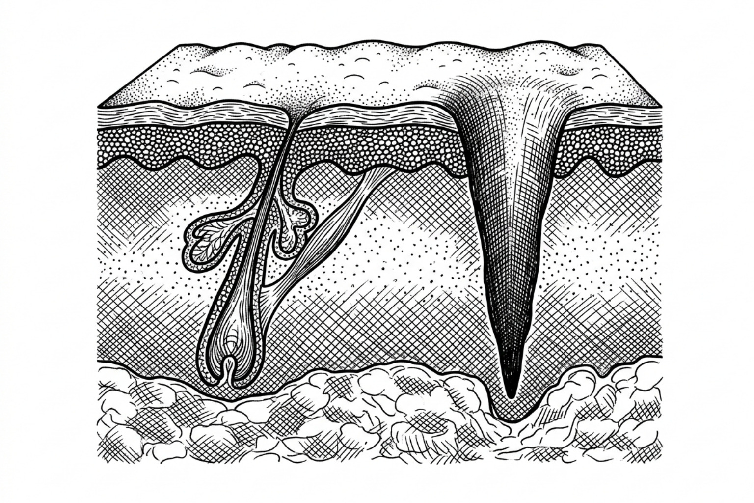skin cross section showing scar depth - ice pick scar fillers