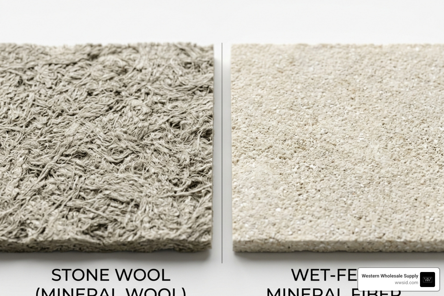 A close-up comparison of stone wool and wet-felt textures in ceiling panels - mineral wool ceiling tiles A close-up comparison of stone wool and wet-felt textures in ceiling panels - mineral wool ceiling tiles