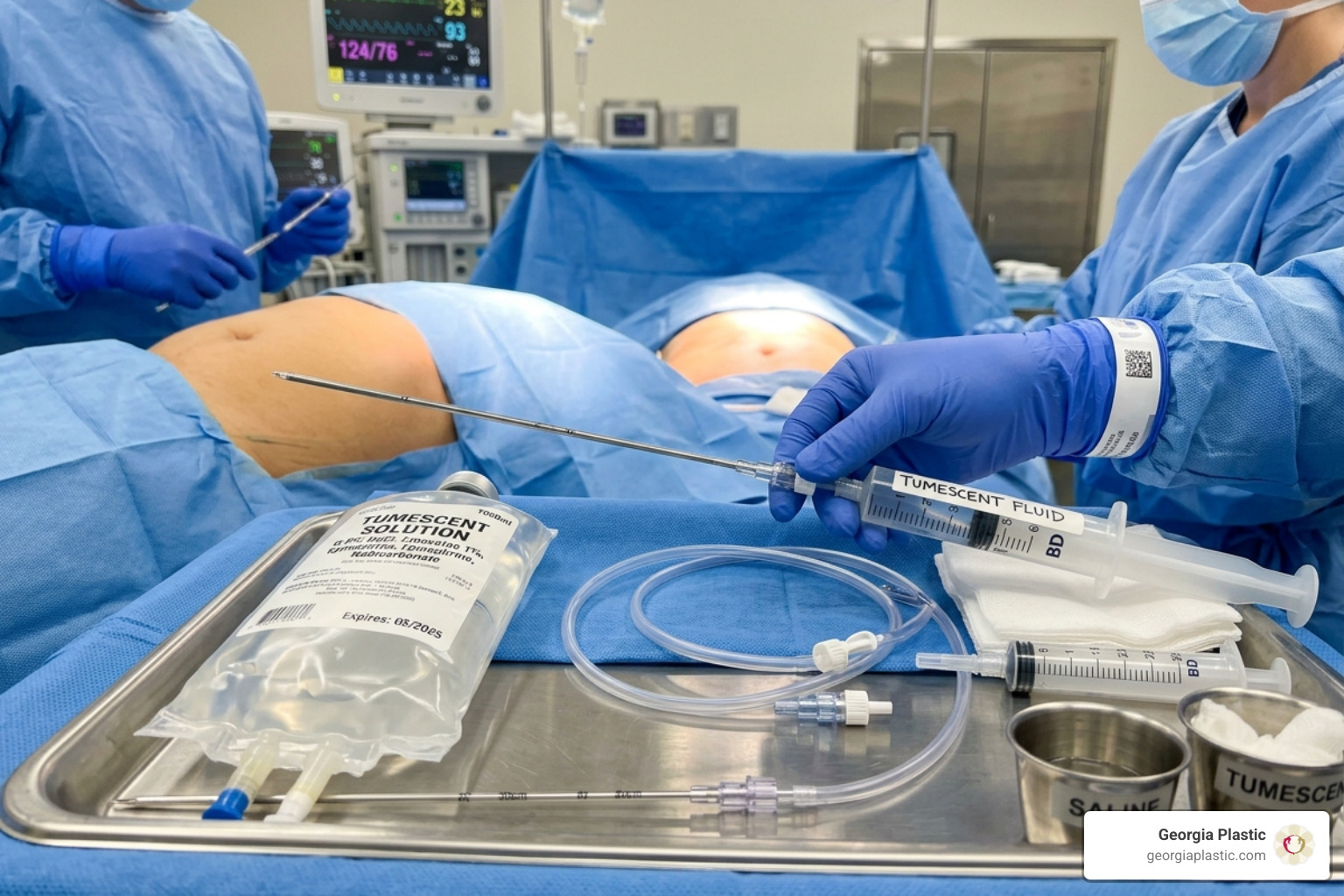 Surgical cannula and tumescent solution preparation for fat removal - awake liposuction