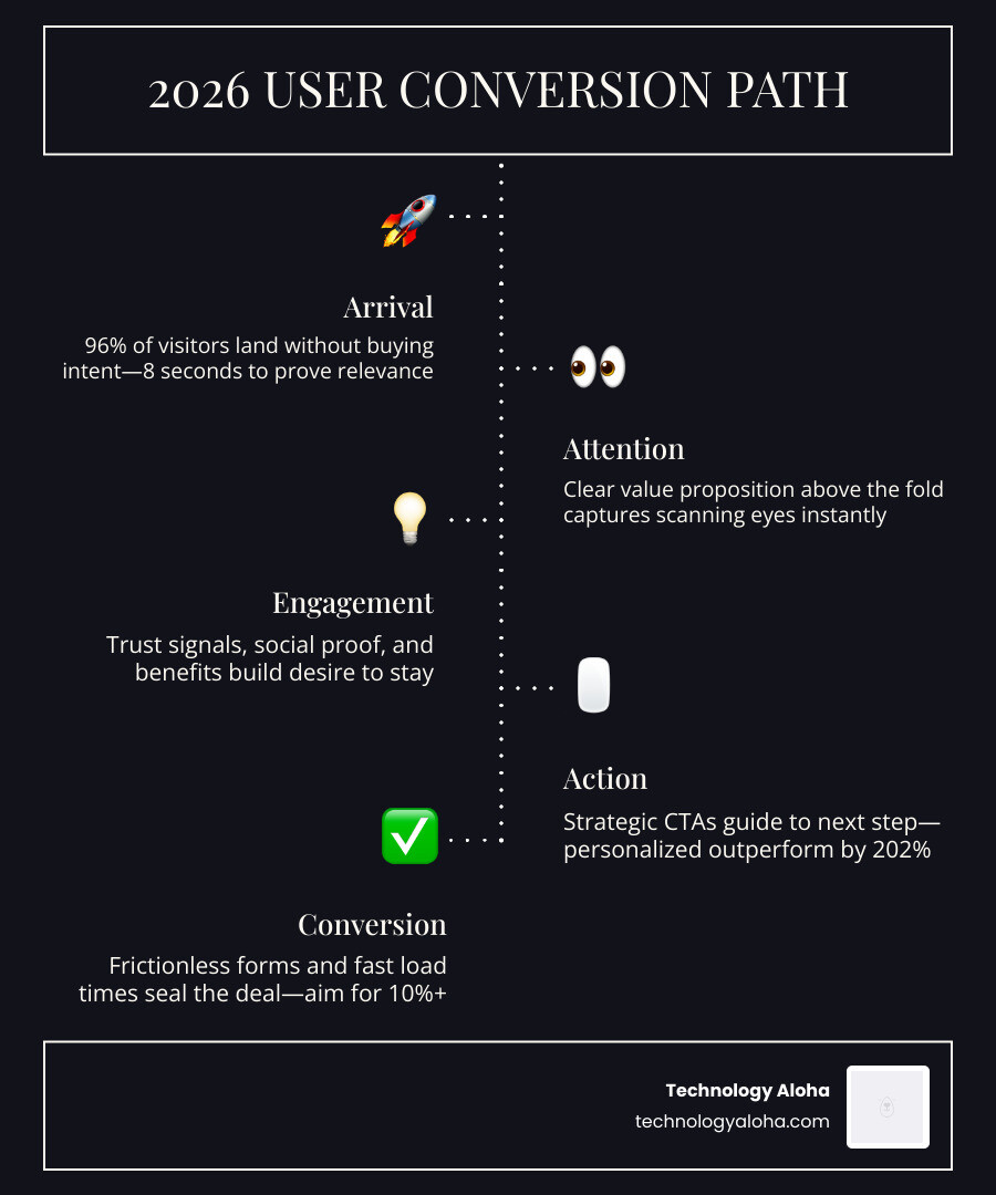 Infographic mapping the 2026 user conversion path from landing to action with key touchpoints - conversion focused websites Infographic mapping the 2026 user conversion path from landing to action with key touchpoints - conversion focused websites