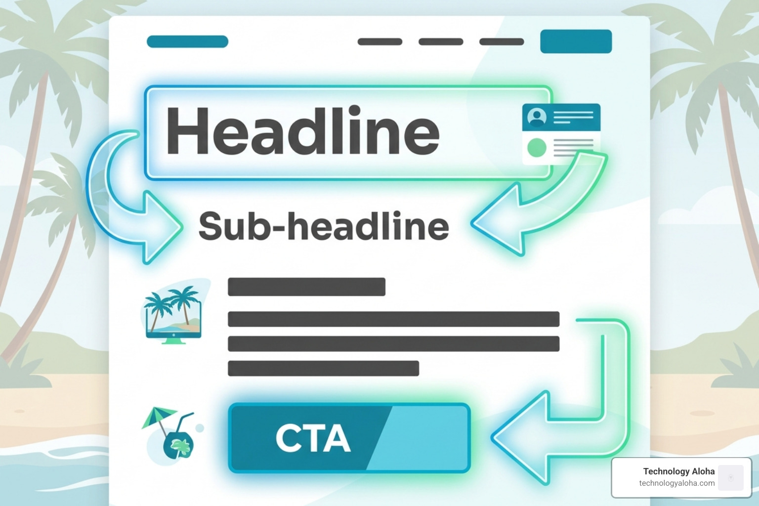 Graphic illustrating visual hierarchy with size, color, and placement guiding the eye toward a CTA - conversion focused Graphic illustrating visual hierarchy with size, color, and placement guiding the eye toward a CTA - conversion focused