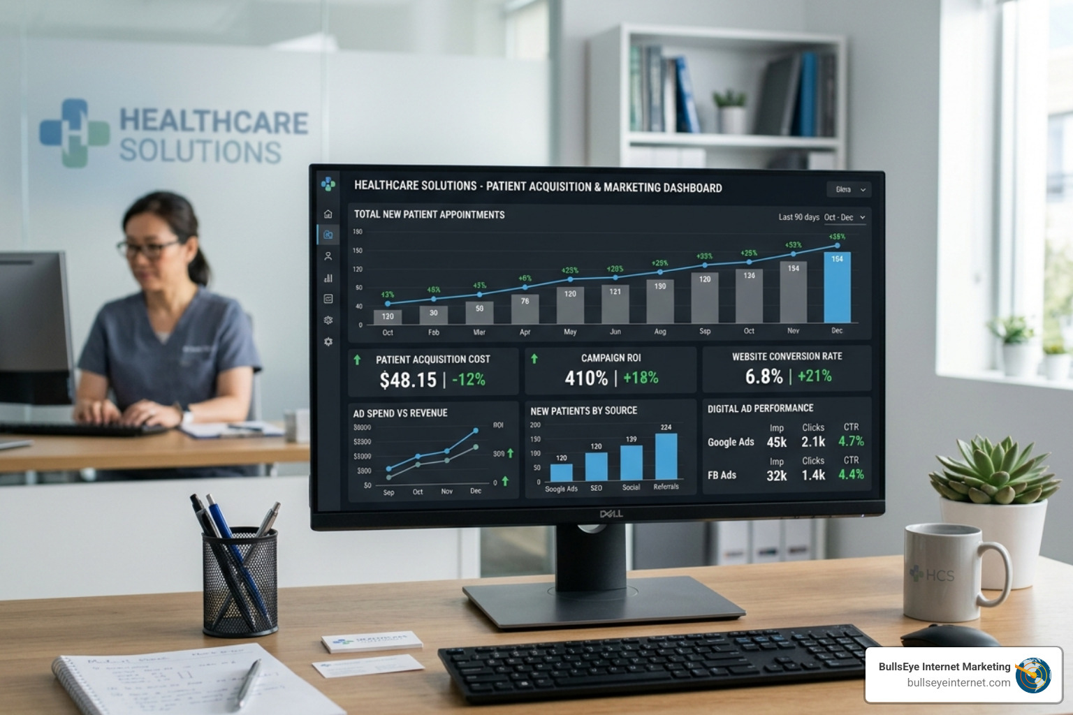 successful medical ad campaign dashboard showing high click-through rates and low cost-per-lead - Lead generation for doctors