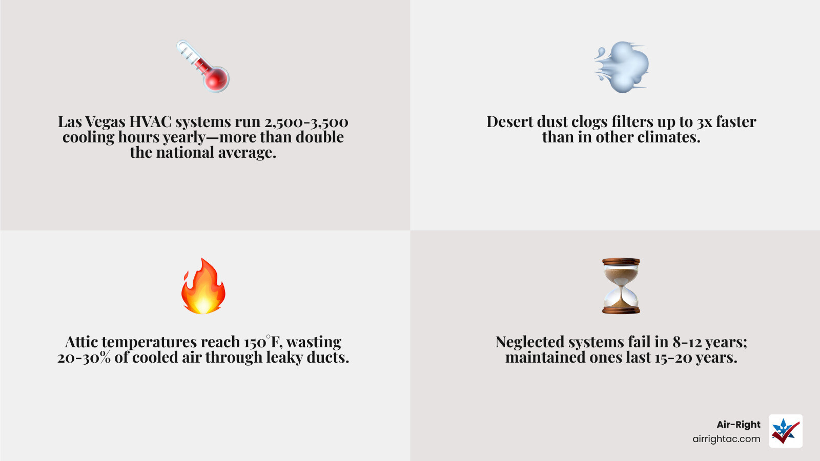 Infographic showing desert HVAC maintenance checklist with seasonal tasks and filter change frequency - hvac maintenance