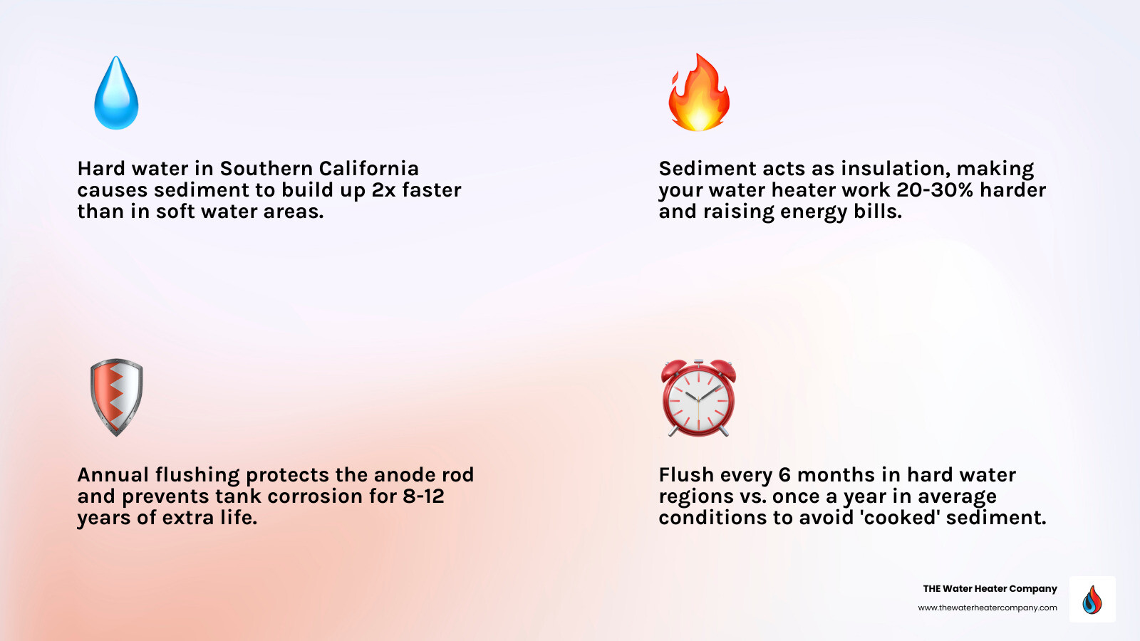 infographic showing water heater flushing frequency by water type, heater type, and usage level - how often should you flush infographic showing water heater flushing frequency by water type, heater type, and usage level - how often should you flush