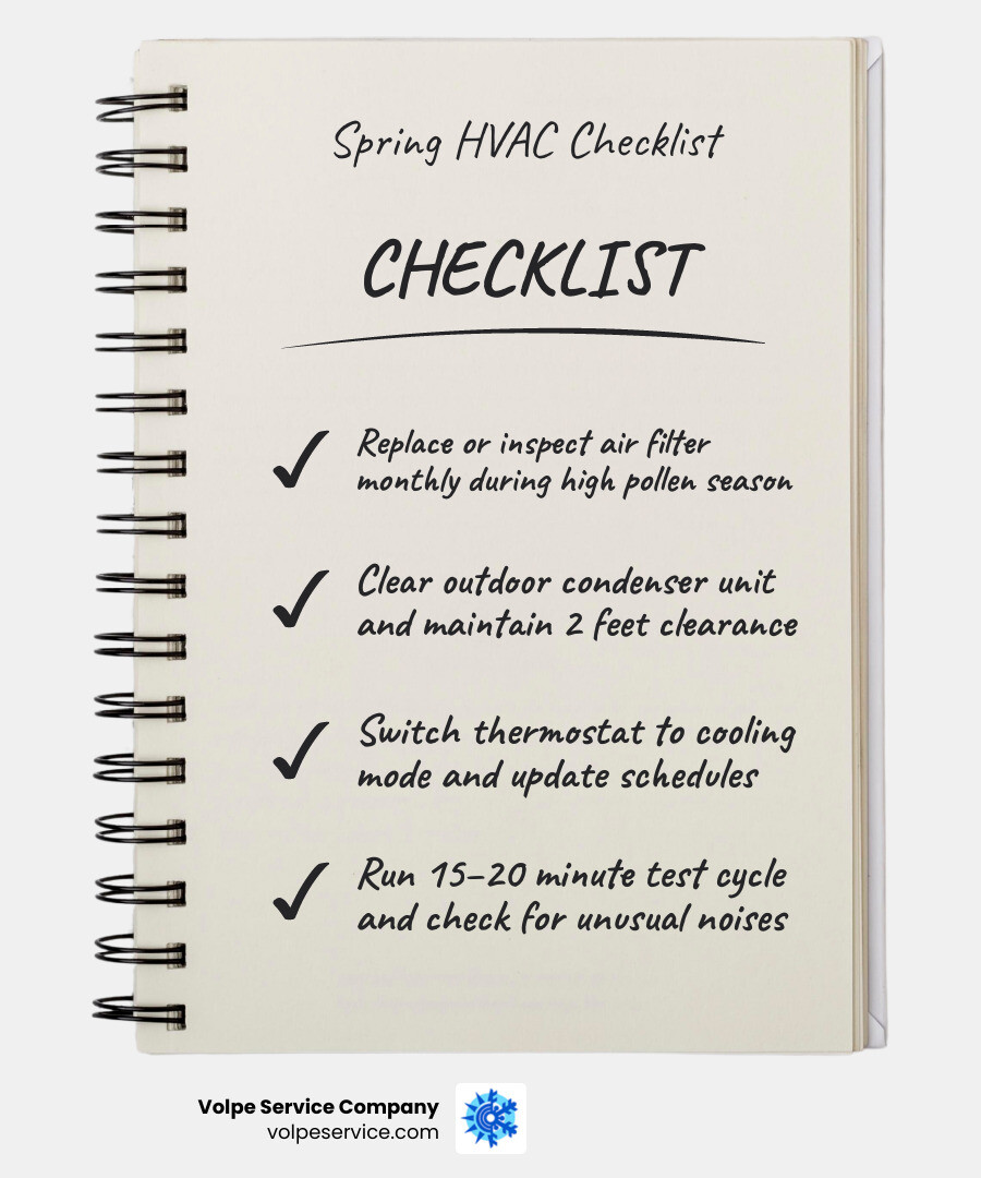 Step-by-step spring HVAC transition checklist infographic for New Jersey homeowners - spring hvac transition from heating to Step-by-step spring HVAC transition checklist infographic for New Jersey homeowners - spring hvac transition from heating to