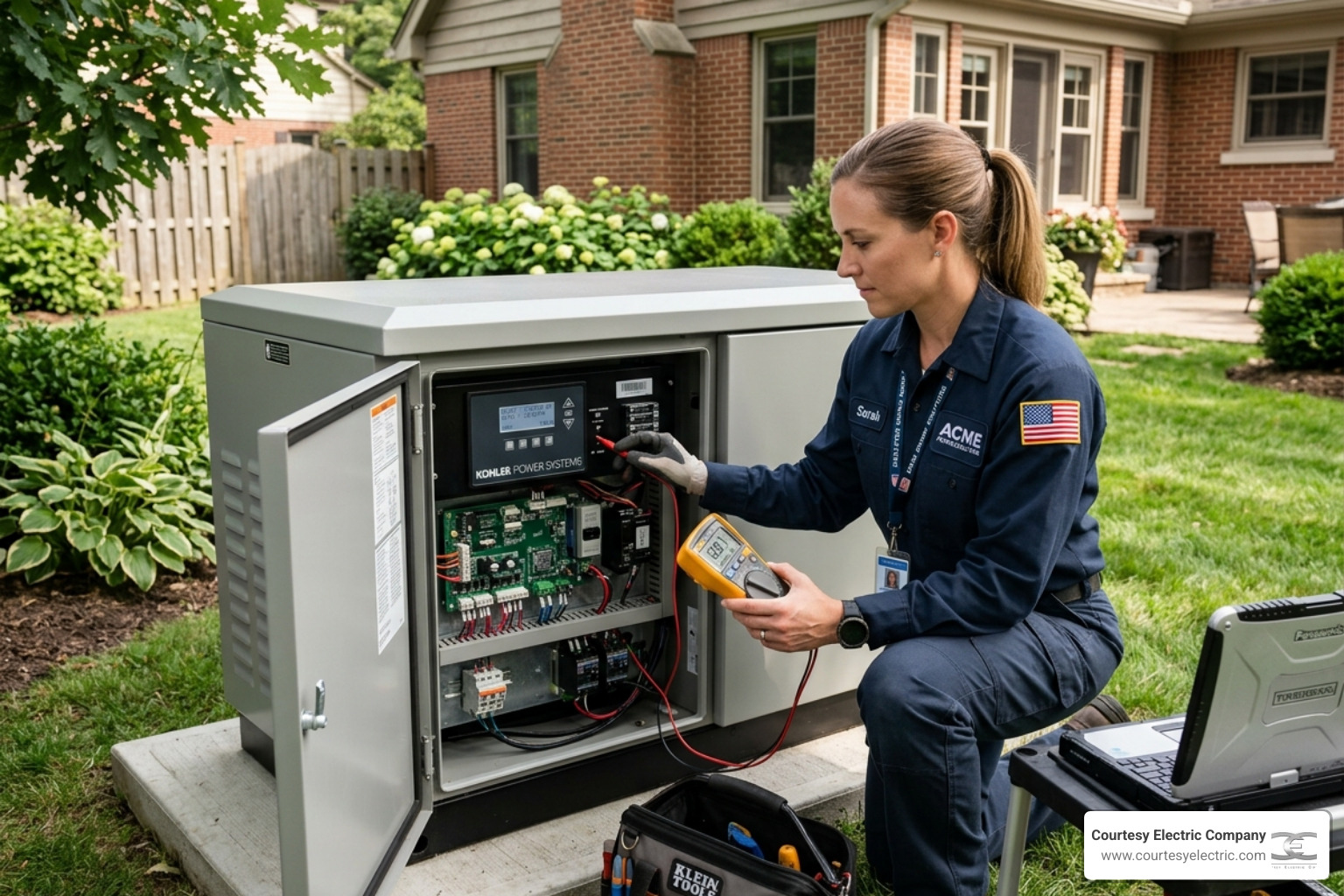 technician performing a diagnostic check on a standby generator control panel - how often should you service your standby