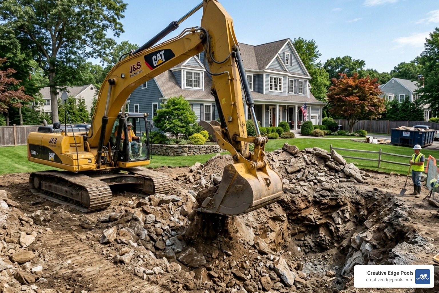 Pool excavation equipment preparing a backyard for a gunite pool - average cost of a inground swimming pool