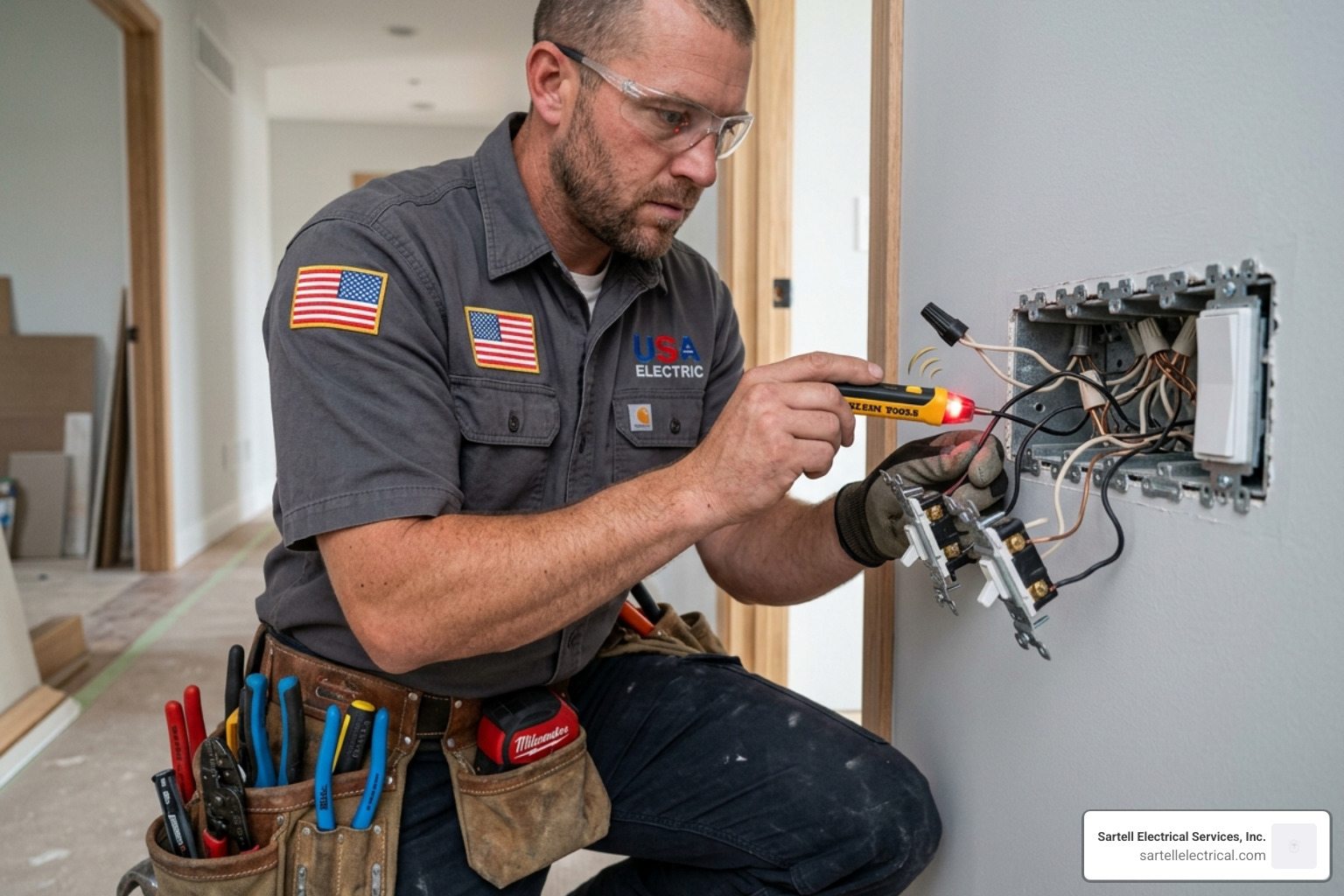 Electrician testing wires with a non-contact voltage tester - 2 wire dimmer switch