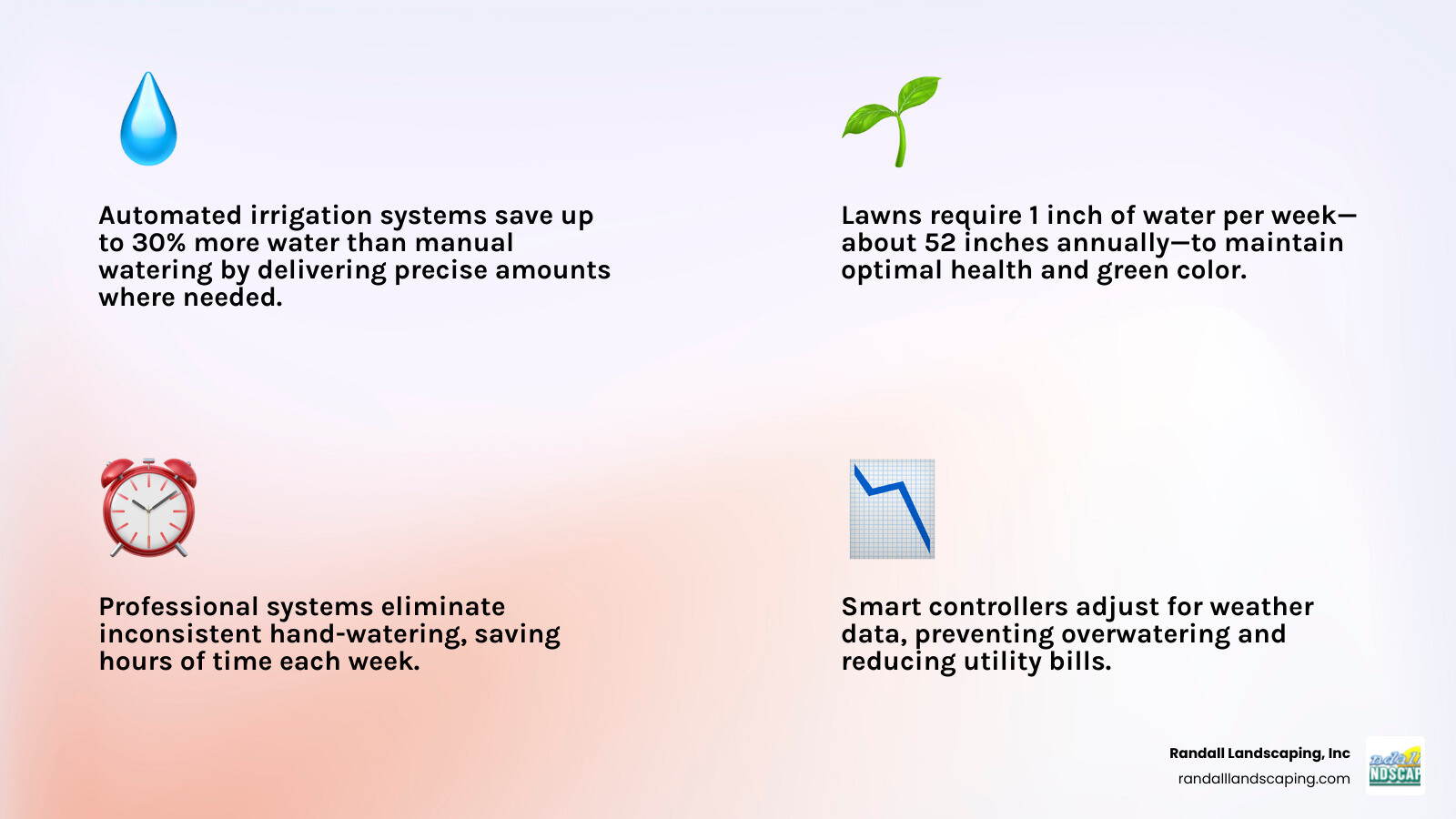 Benefits of automated landscape irrigation systems infographic - Landscape irrigation services infographic