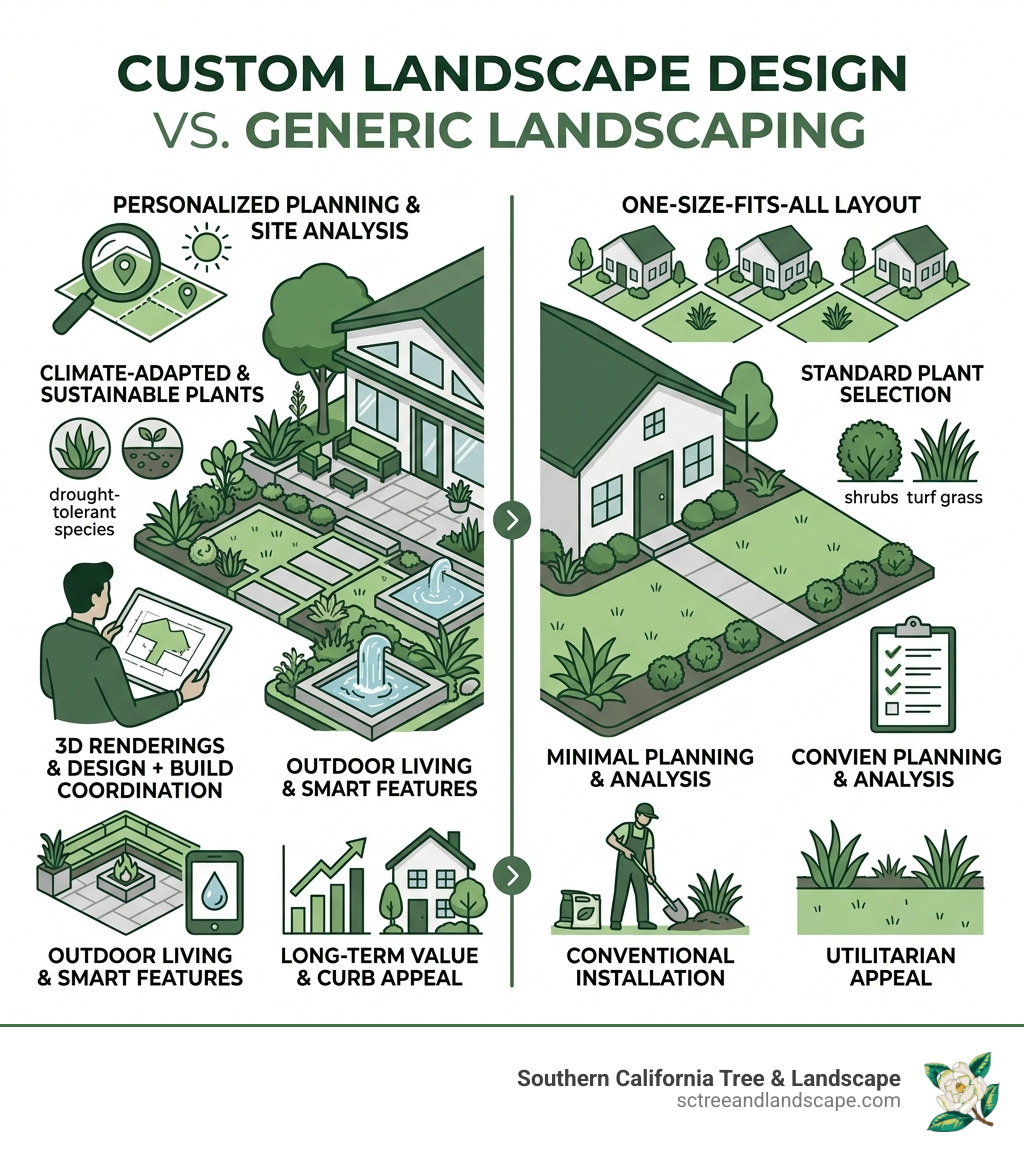 Custom landscape design vs. generic landscaping comparison infographic - custom landscape design infographic 