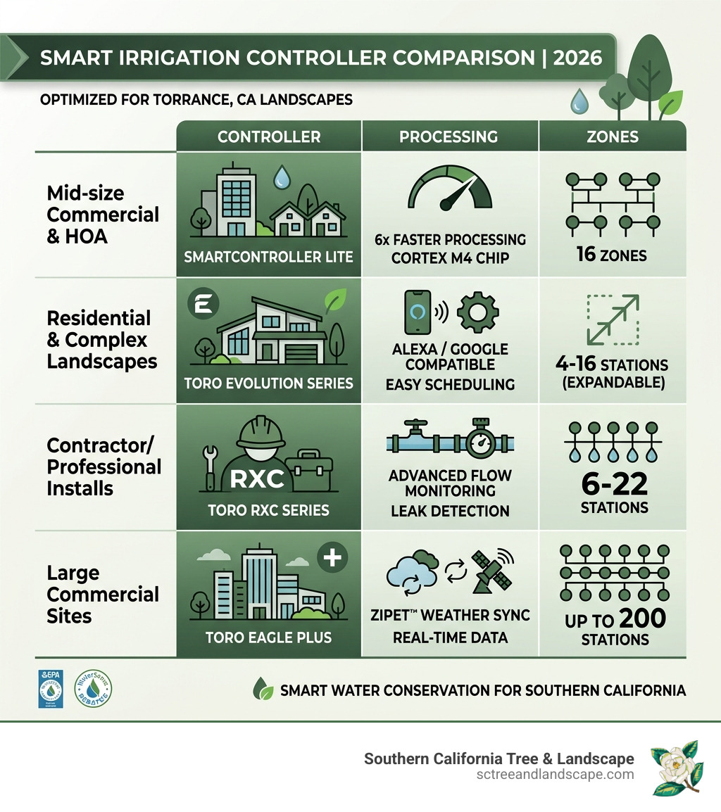Comparison table of smart controller processing speeds and zone capacities - smart irrigation controller torrance