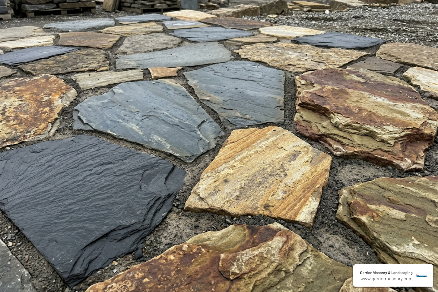 various flagstone types including slate and sandstone - flagstone patio construction