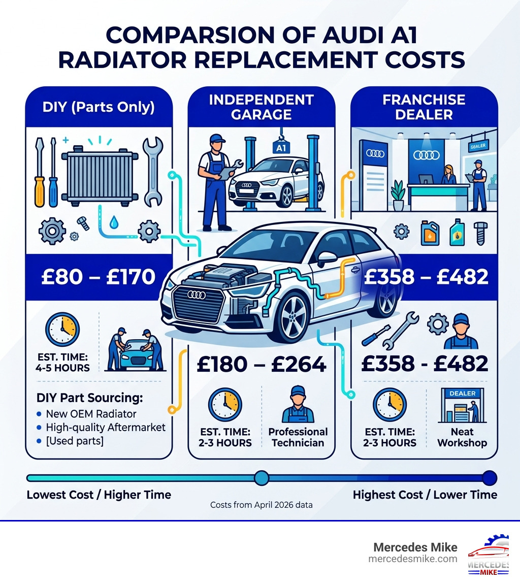 Comparison of Audi A1 radiator replacement costs - audi a1 radiator replacement infographic 