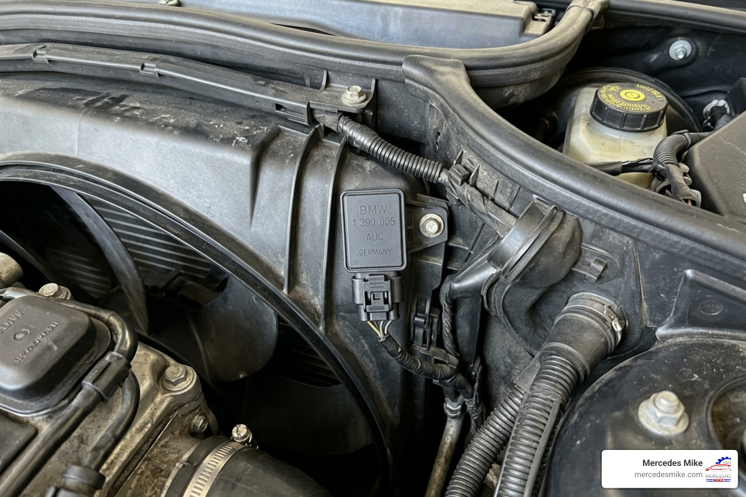 AUC sensor location on a BMW E46 fan shroud - bmw auc sensor repair AUC sensor location on a BMW E46 fan shroud - bmw auc sensor repair