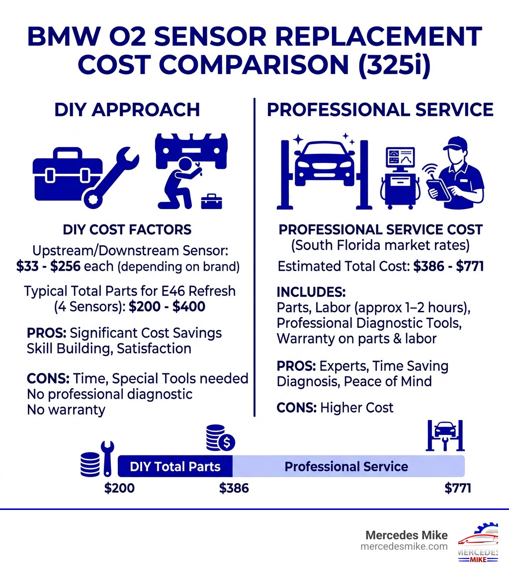 Comparison of DIY vs Professional BMW O2 sensor replacement costs - bmw 325i oxygen sensor replacement infographic 