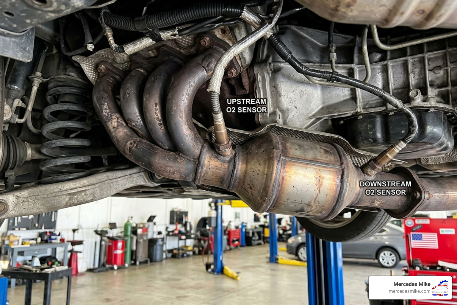 Oxygen sensor locations on the BMW 325i exhaust manifold - bmw 325i oxygen sensor replacement