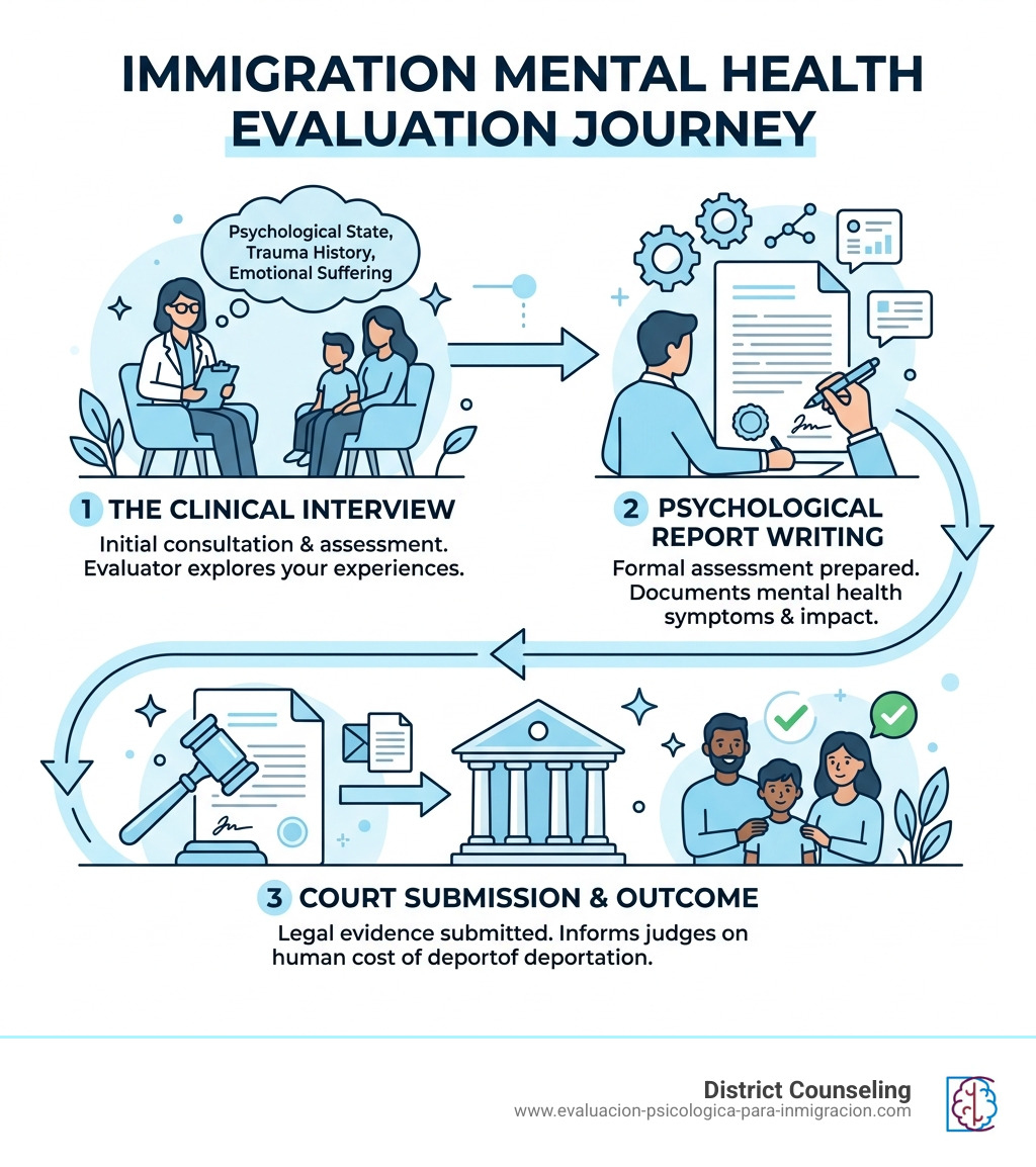 Immigration mental health evaluation journey: from clinical interview to psychological report to court submission