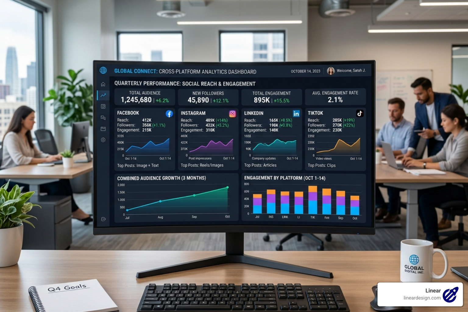 Unified dashboard showing cross-platform analytics - social media ad management