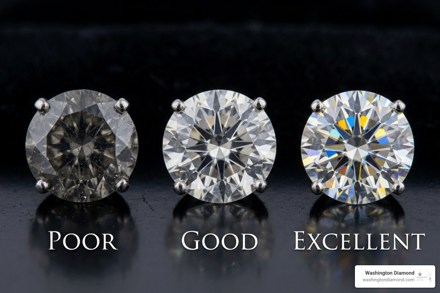 Comparison of diamond cut grades showing light reflection - Diamond solitaire pendant