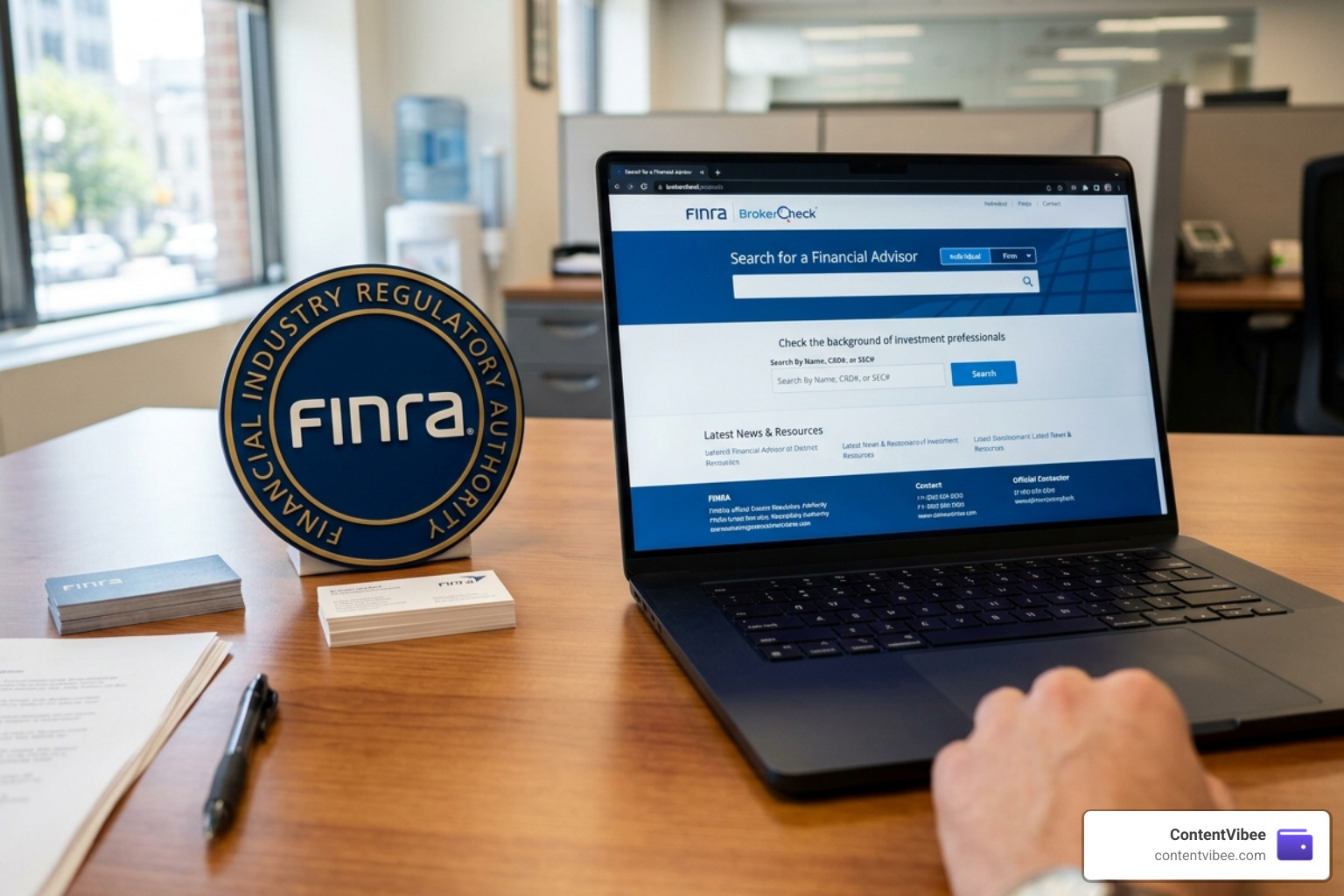 FINRA logo and BrokerCheck user interface for advisor background research - FINRA Broker Check Investment Advisor FINRA logo and BrokerCheck user interface for advisor background research - FINRA Broker Check Investment Advisor
