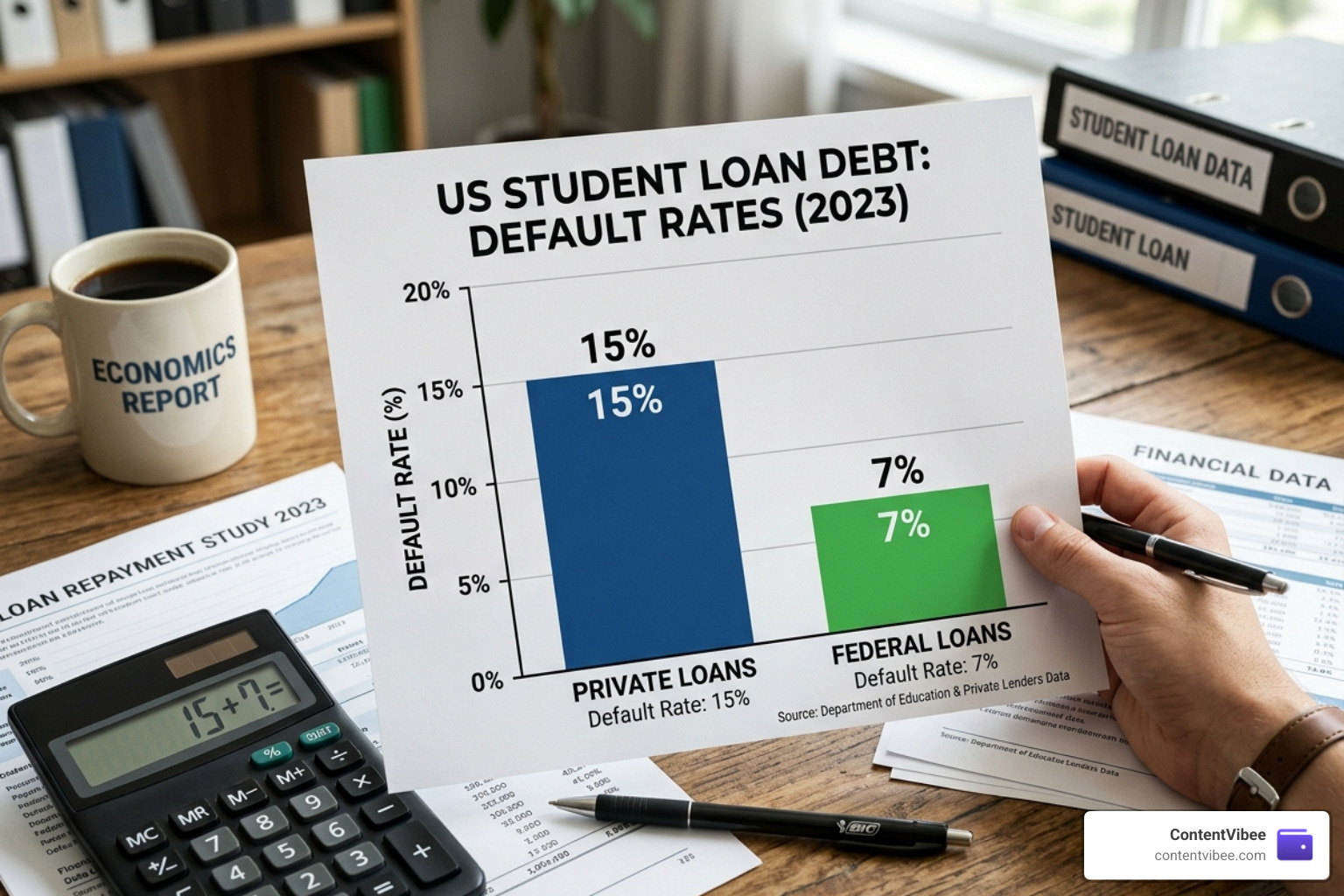 Student loan debt charts showing private vs federal loan defaults - Yrefy Investment Reviews Returns and Borrower Risk