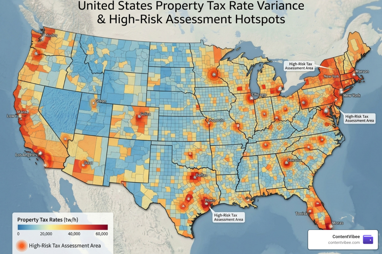 Property tax risk map showing regional variance and tax assessment hotspots - Mortgage Calculator Accuracy and Loan Payment