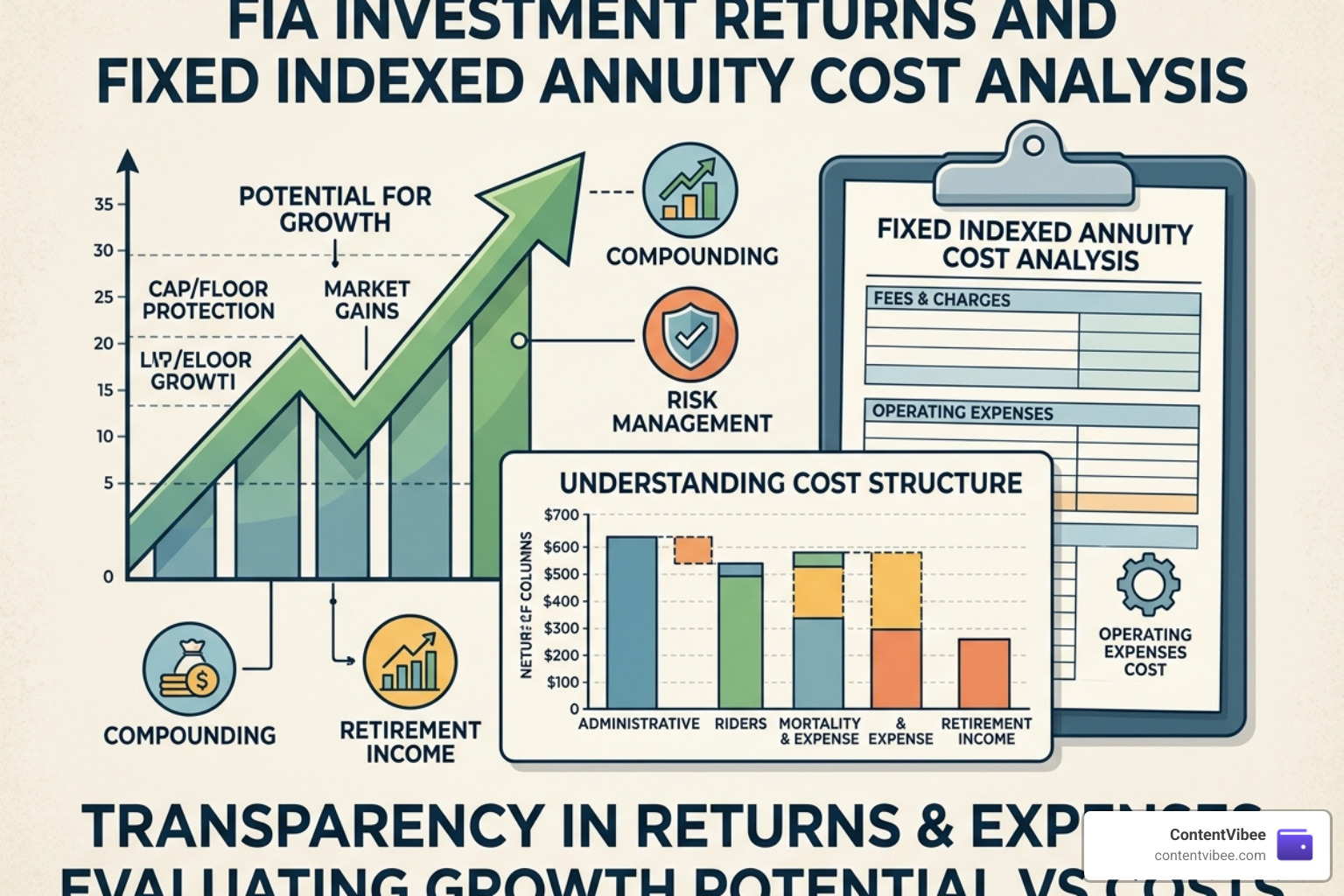 Magnifying glass over a financial contract highlighting surrender charges and MVAs - FIA Investment Returns and Fixed
