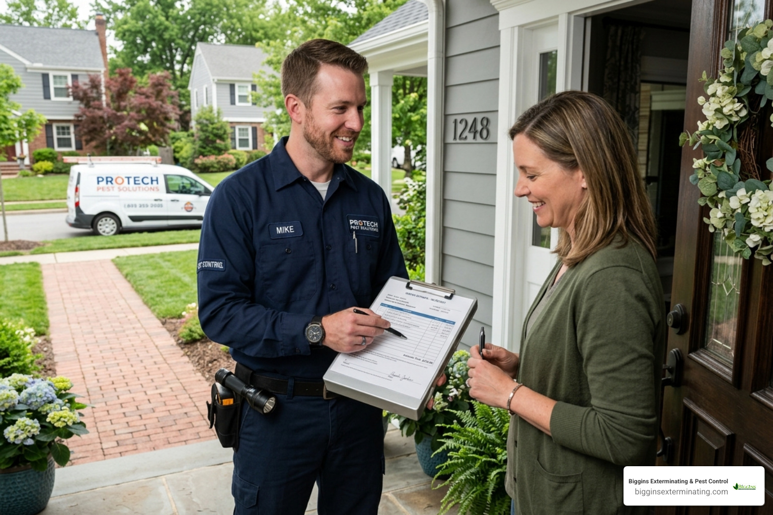 technician providing a service estimate to a homeowner - Pest Control Near Me