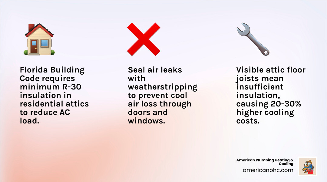 Infographic showing R-30 insulation levels in a typical Florida attic space - Preparing AC for Florida Heat infographic Infographic showing R-30 insulation levels in a typical Florida attic space - Preparing AC for Florida Heat infographic
