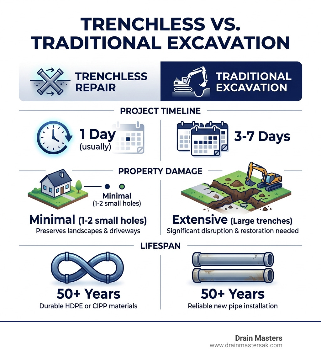 Table comparing Trenchless vs. Traditional Excavation based on cost, time, and property impact - how does trenchless sewer Table comparing Trenchless vs. Traditional Excavation based on cost, time, and property impact - how does trenchless sewer