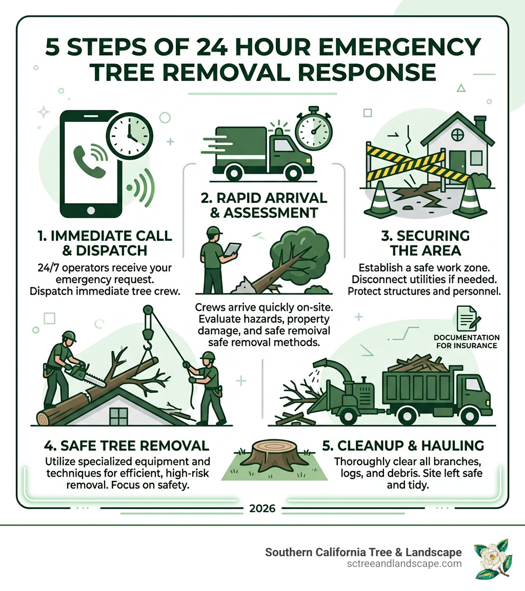 5 steps of 24 hour emergency tree removal response process infographic - 24 hour emergency tree removal infographic 