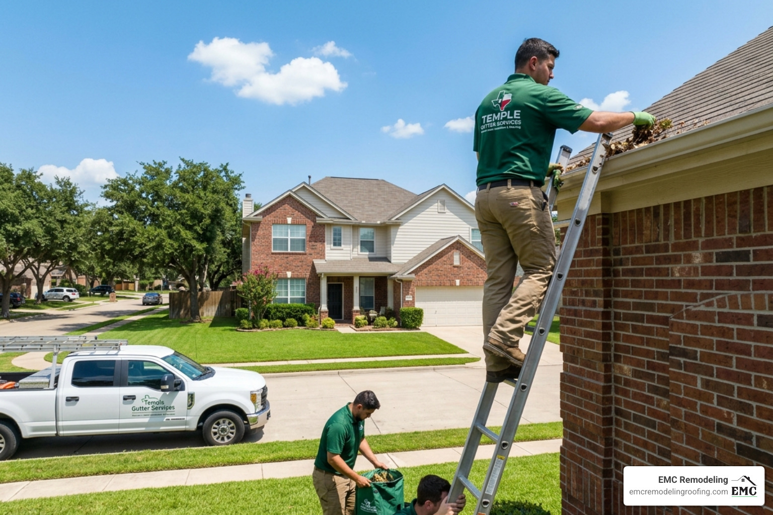 Technician installing micro-mesh gutter guards on a Temple home - gutters Temple TX