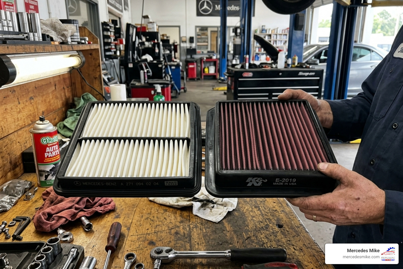 Comparison of genuine Mercedes-Benz filter and high-performance aftermarket filter - mercedes benz air filter replacement