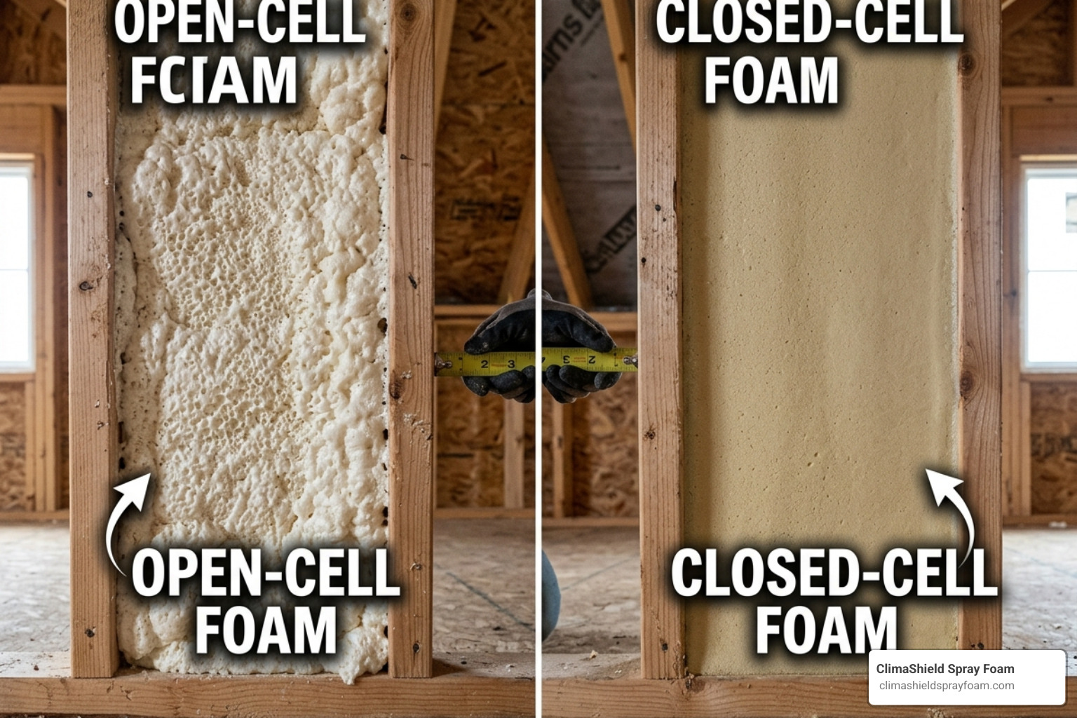Comparison of open-cell vs closed-cell texture - new home spray foam