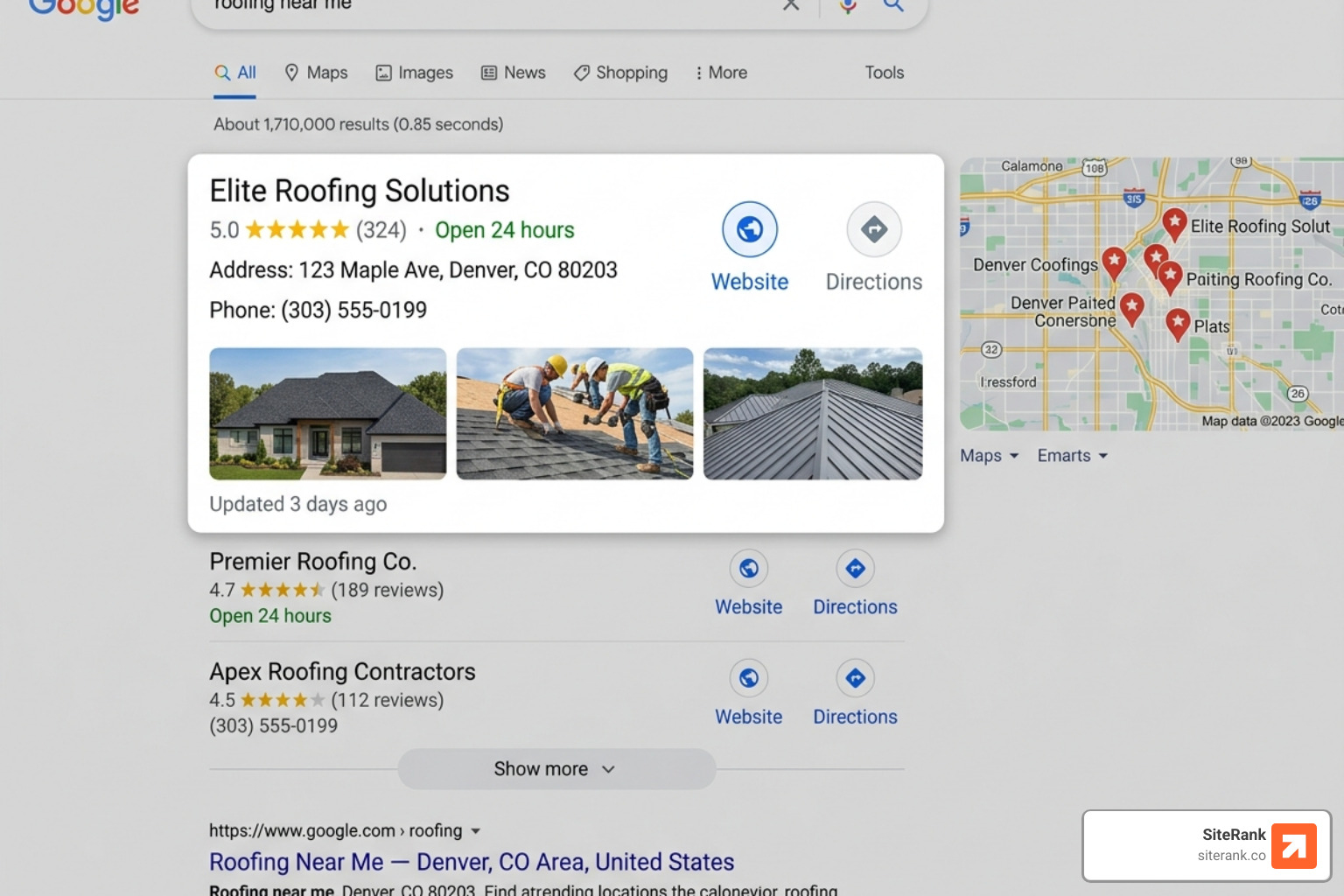 Optimized Google Business Profile with high ratings and project photos in the local map pack - AI SEO roofing strategies Optimized Google Business Profile with high ratings and project photos in the local map pack - AI SEO roofing strategies