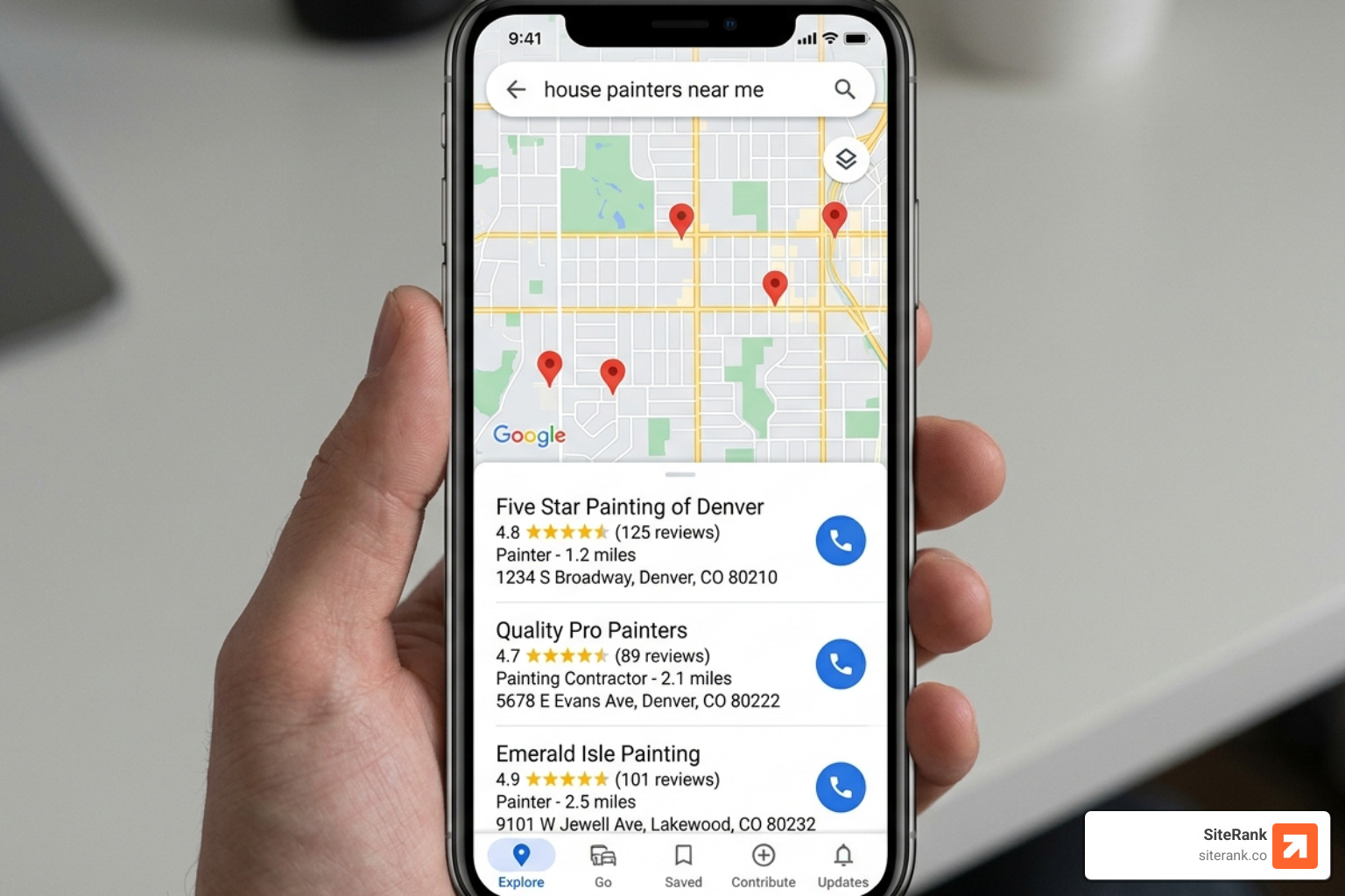 Google Maps Local Pack featuring top-rated painting contractors in a local area - painter and decorator seo Google Maps Local Pack featuring top-rated painting contractors in a local area - painter and decorator seo