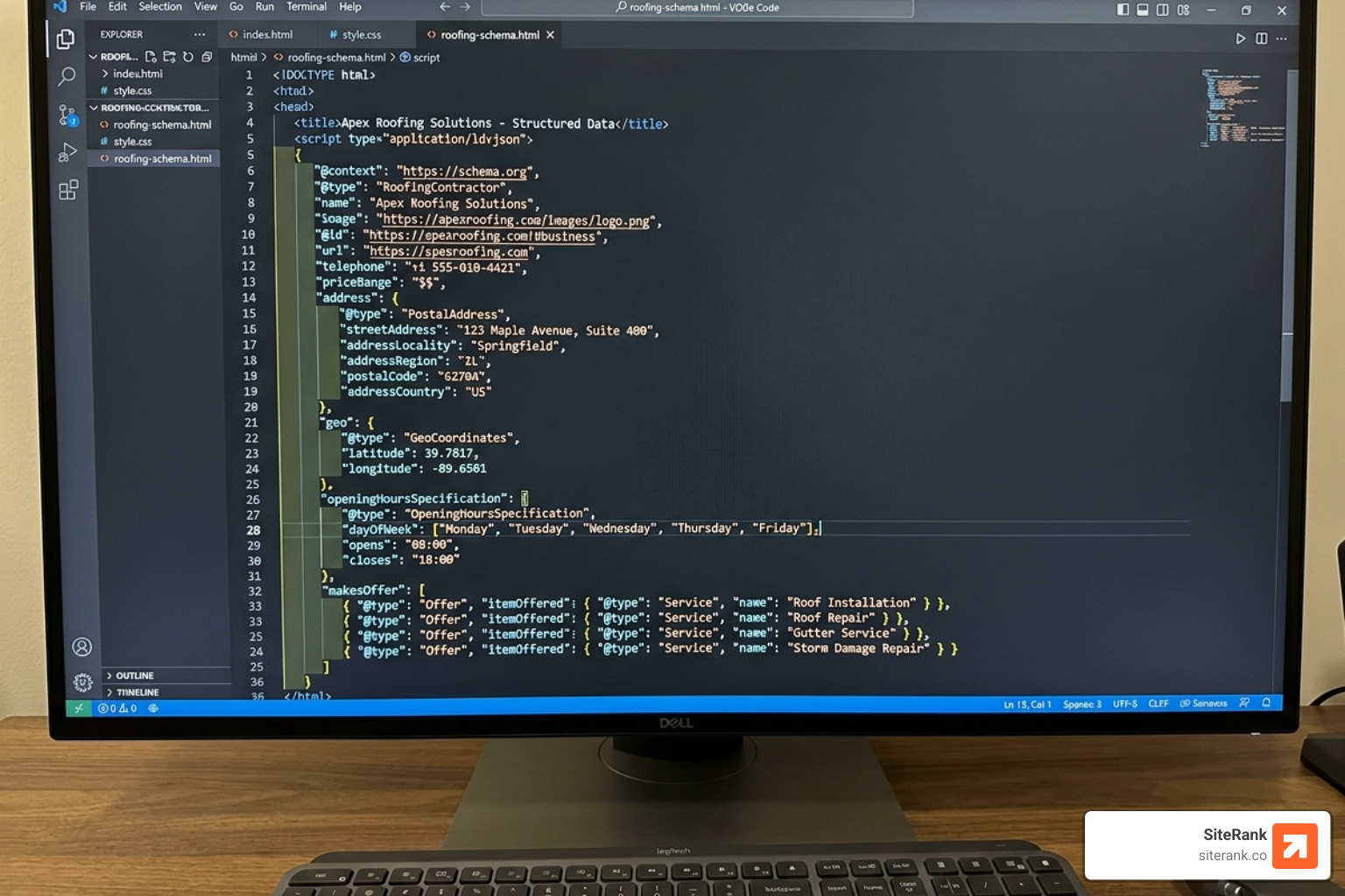 Visual representation of structured data code snippet for RoofingContractor schema - AI SEO roofing strategies Visual representation of structured data code snippet for RoofingContractor schema - AI SEO roofing strategies