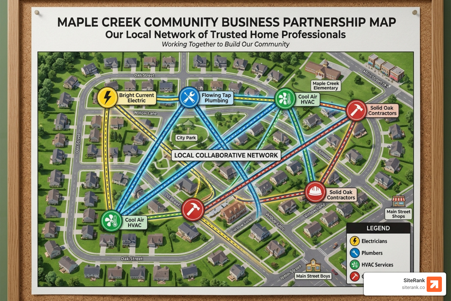 Community map highlighting local business partnerships - electrician backlink building seo Community map highlighting local business partnerships - electrician backlink building seo