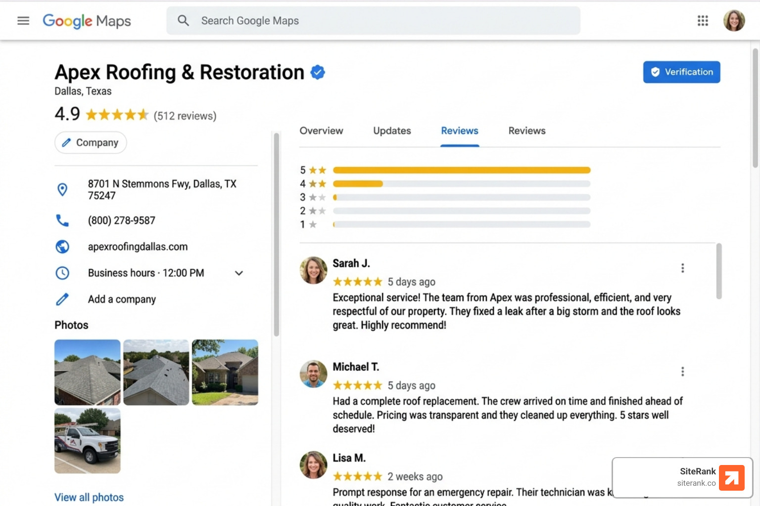 Roofing company review profile with high star rating and customer testimonials - roofers seo marketing Roofing company review profile with high star rating and customer testimonials - roofers seo marketing