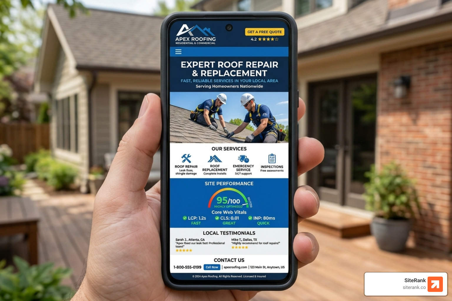Mobile-responsive roofing website showing fast load times and Core Web Vitals - roofers seo marketing Mobile-responsive roofing website showing fast load times and Core Web Vitals - roofers seo marketing