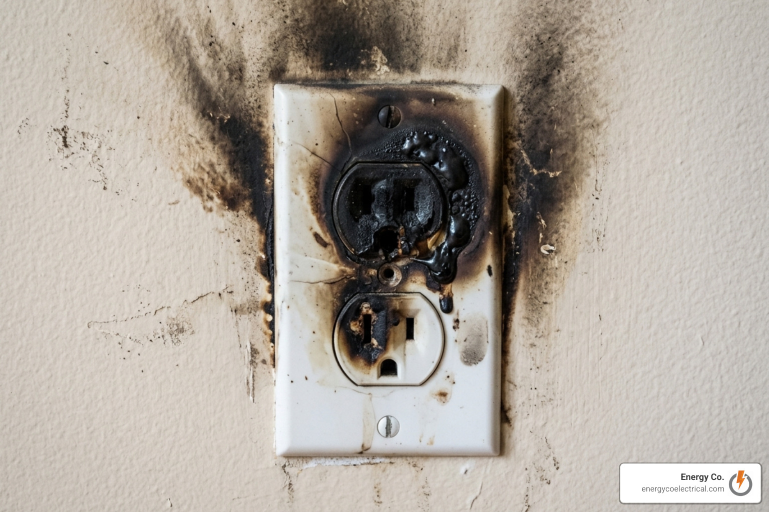 A scorched electrical outlet showing signs of overheating - electrical repairs