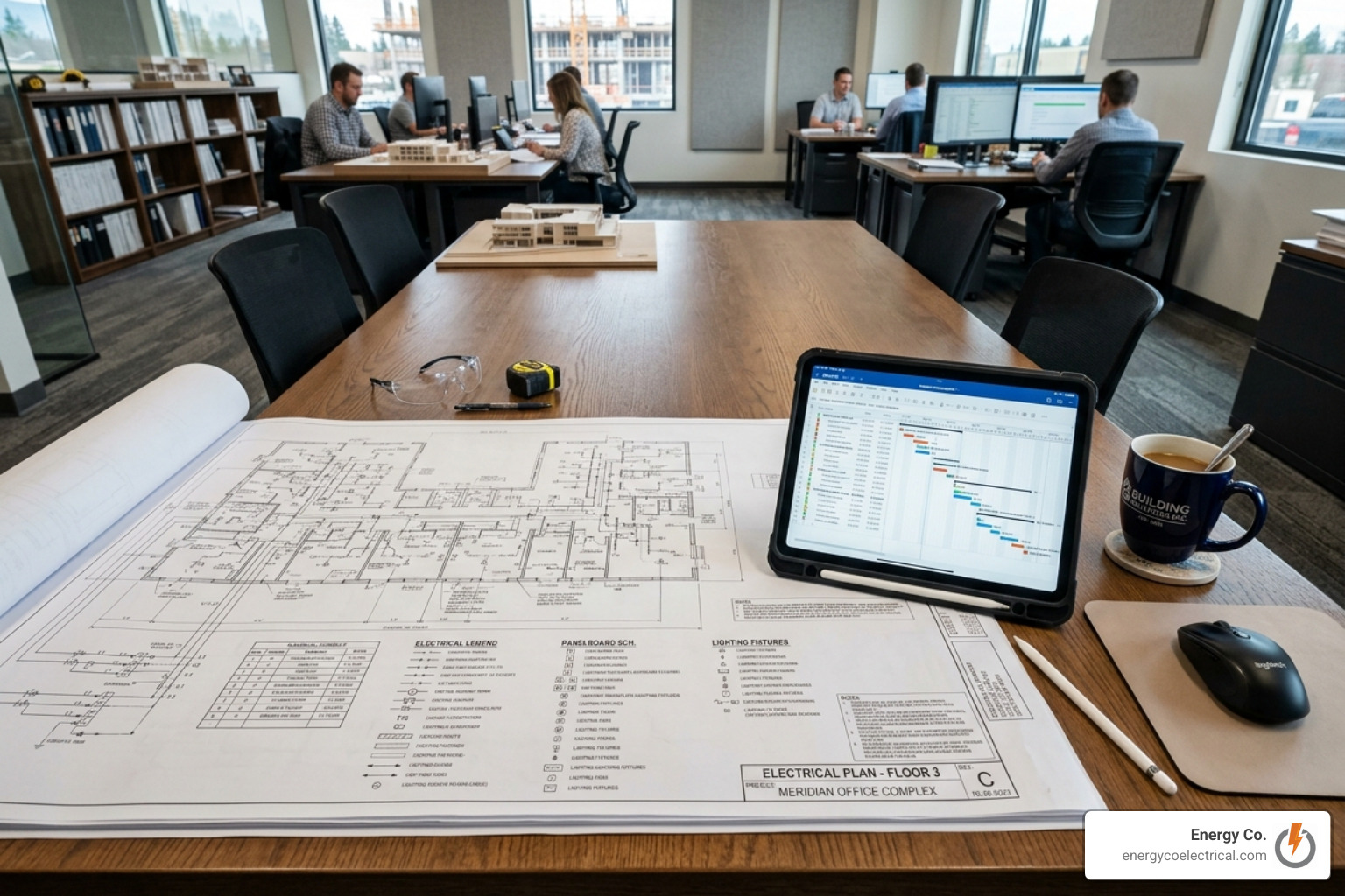 Electrical blueprint and modern project management tools for commercial construction - commercial electric companies